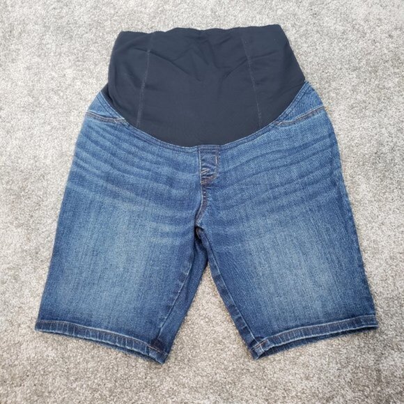 Isabel Maternity 4/27 R Skinny Over The Belly Bermuda Blue Jean Shorts / A10 - Picture 1 of 6